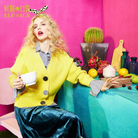 春秋装2017新款V型领开襟廓形宽松长袖开衫针织外套毛衣女-719004