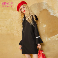 学院风短裙子秋装2017新款宽松喇叭袖学院海军领连衣裙女-737028_1