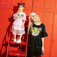 亲子装宽松连衣裙夏装2017新款套头五分袖印花女中裙子-727174_1