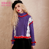 秋冬装2017新款甜美复古撞色短款木耳边高领套头毛衣女-739072_1