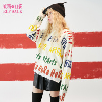 春装上衣内搭基础款趣味套头宽松街头长袖圆领保暖毛衣女-749045