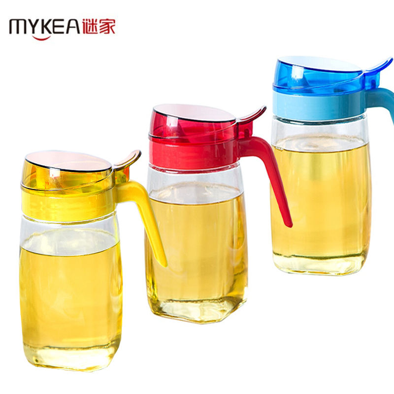 谜家 厨房用品600ml大号防漏家用玻璃油壶油瓶酱油醋壶调料瓶调料壶 三色装