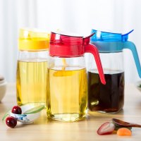 谜家 厨房用品600ml大号防漏家用玻璃油壶油瓶酱油醋壶调料瓶调料壶 三色装