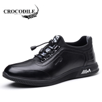 鳄鱼恤休闲鞋男士懒人鞋一脚套户外运动鞋潮流新款真皮透气英伦风鞋子黑色_2