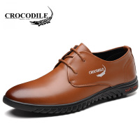 鳄鱼恤皮鞋2017秋季新款英伦男士皮鞋男真皮透气系带圆头正装鞋商务休闲鞋潮男鞋_2