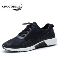 鳄鱼恤运动鞋男士户外鞋子潮流男鞋板鞋新款系带拼接耐磨一脚套懒人鞋黑兰色_2