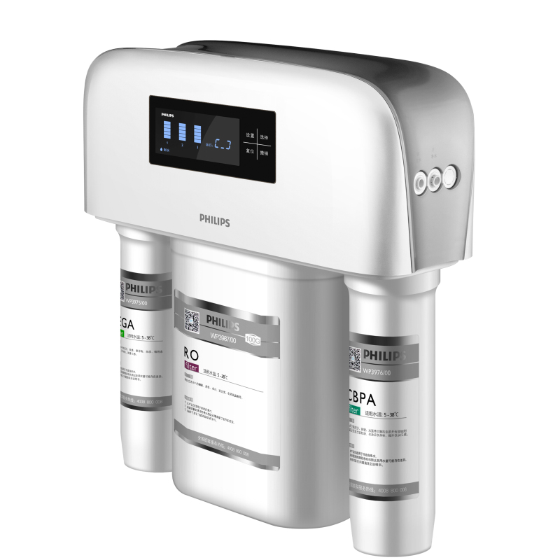 飞利浦(PHILIPS)家用净水器 5级过滤 智能屏显示 双重防漏保护 高效反渗透净水机WP4174/01