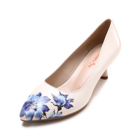 红蜻蜓女鞋2017新款正品真皮细跟套脚浅口单鞋尖头休闲高跟鞋皮鞋