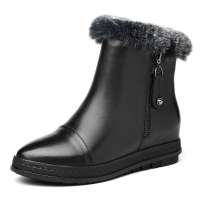 红蜻蜓女鞋2017冬季厚底加绒短靴真皮内增高雪地靴女短筒百搭棉靴