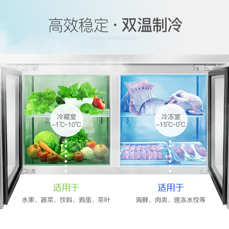 迈玮MW 厨房操作台冰柜 1.8米冷冻冷藏柜商用直冷卧式冷柜冰箱 不锈钢冷藏冷冻工作台 机械控