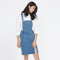 美特斯邦威官方旗舰店女装夏季休闲净色牛仔背带连衣短裙258258