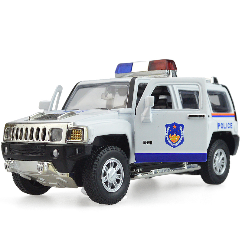 彩珀儿童警车玩具 警察车悍马H3特警车 小汽车模型合金车 带回力声光 颜色随机