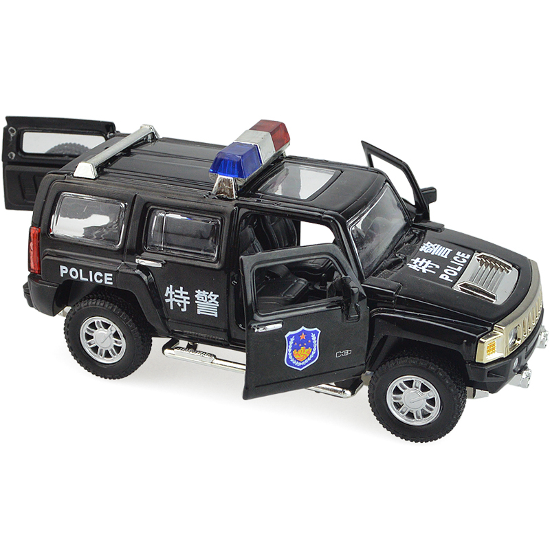 彩珀儿童警车玩具 警察车悍马H3特警车 小汽车模型合金车 带回力声光 颜色随机