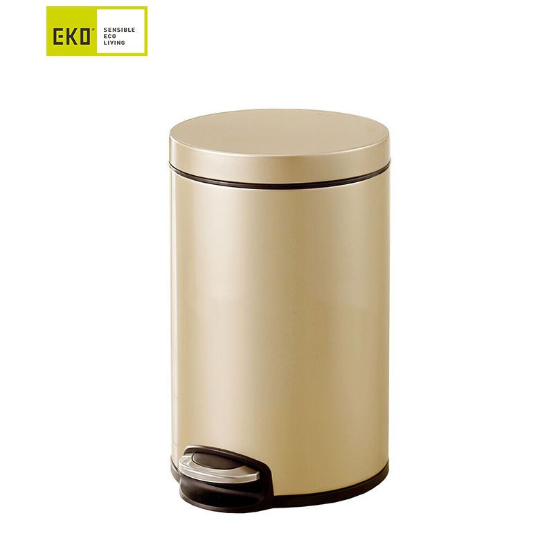 EKO(宜可)垃圾桶家用不锈钢脚踏时尚创意翻盖小号大号静音垃圾筒 9215 香槟金 12升