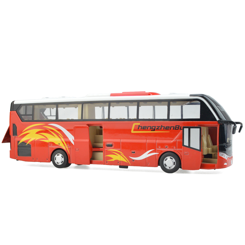 彩珀旅游大巴士汽车模型公共汽车儿童合金玩具公交车仿真声光回力88337 颜色随机