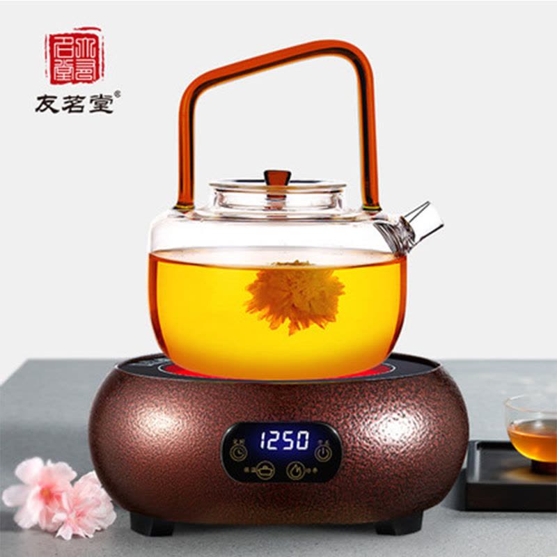 友茗堂YL-1001锤纹紫铜色带玻璃壶触控式4档 光波 电陶炉 迷你 茶炉 家用 小电磁炉 煮茶器 煮茶 炉图片