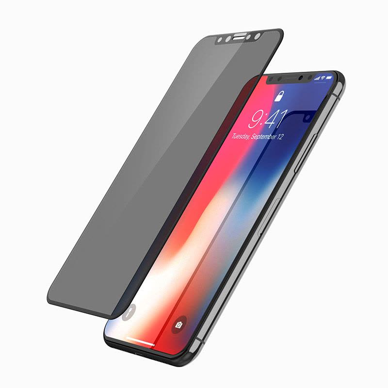 ESCASE iPhoneX/Xs钢化膜全屏 苹果X手机膜全屏覆盖防窥偷看吃鸡王者荣耀游戏手机贴膜 ES08+ 黑色图片