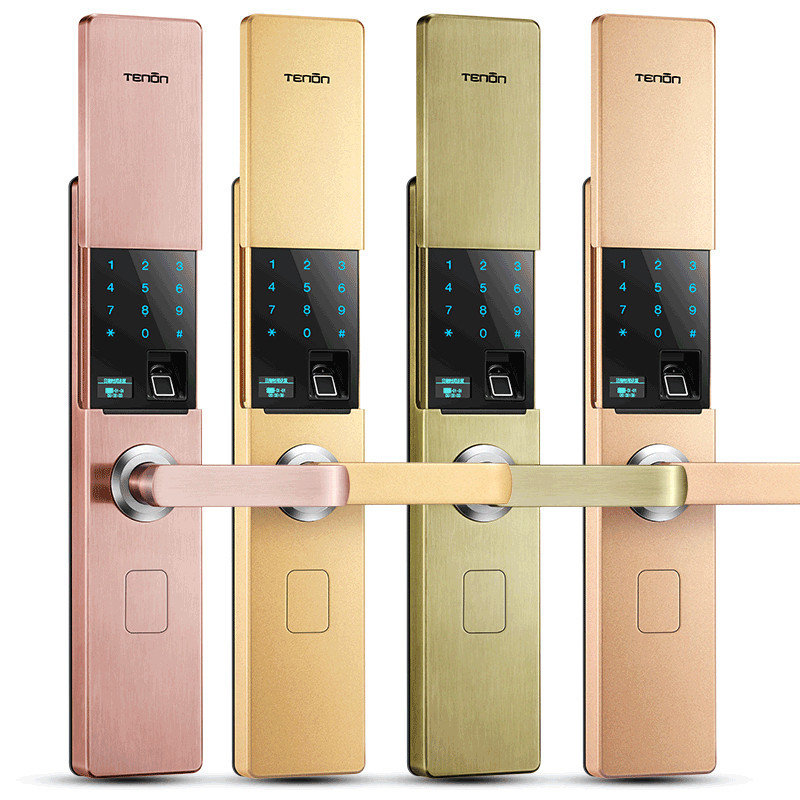 TENON/亚太天能智能指纹锁 家用密码锁防盗门锁电子门锁铁门木门 V9e 玫瑰金