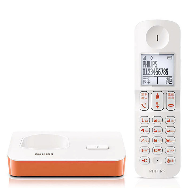 飞利浦(PHILIPS) DCTG280 数字无绳电话机 中文菜单/免提通话/家用办公电话机 (橙色)