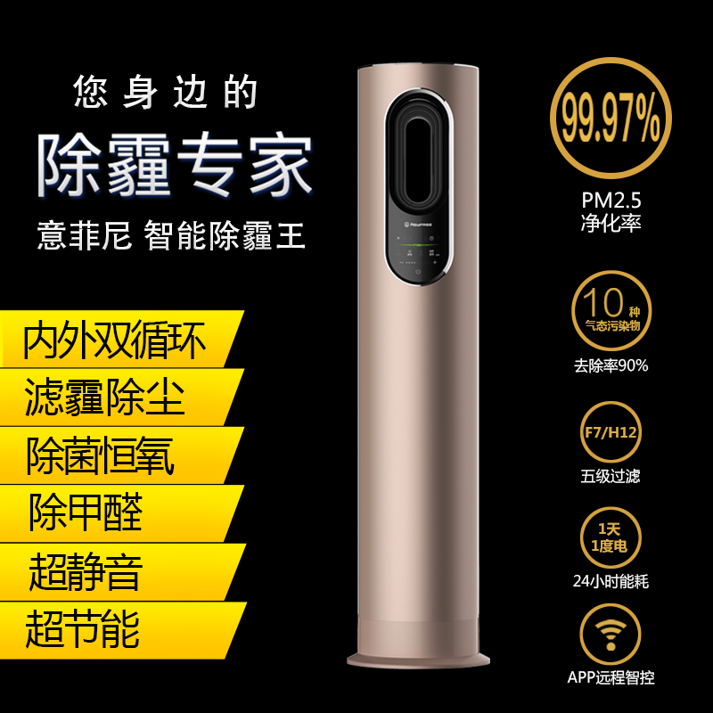 意菲尼EFGQ-D250C-N（玫瑰金）柜式新风通风换气扇（新风机）高清大图