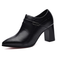 莱卡金顿尖头单鞋2018春季新款女鞋子时尚女士皮鞋英伦粗跟高跟鞋百搭秋鞋6300