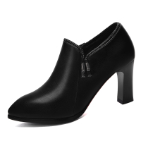 莱卡金顿粗跟高跟鞋2018春季新款时尚女鞋尖头单鞋女士皮鞋红色百搭秋鞋潮6325