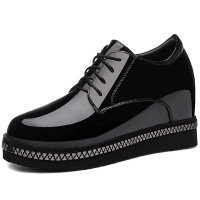 莱卡金顿松糕鞋2017春秋新款英伦漆皮厚底小皮鞋女士韩版百搭内增高女鞋潮6197