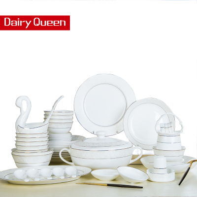 DAIRYQUEEN景德镇花枝丽影60头陶瓷骨瓷餐具套装碗碟套装套装餐具碗碟盘勺子筷子家用套装