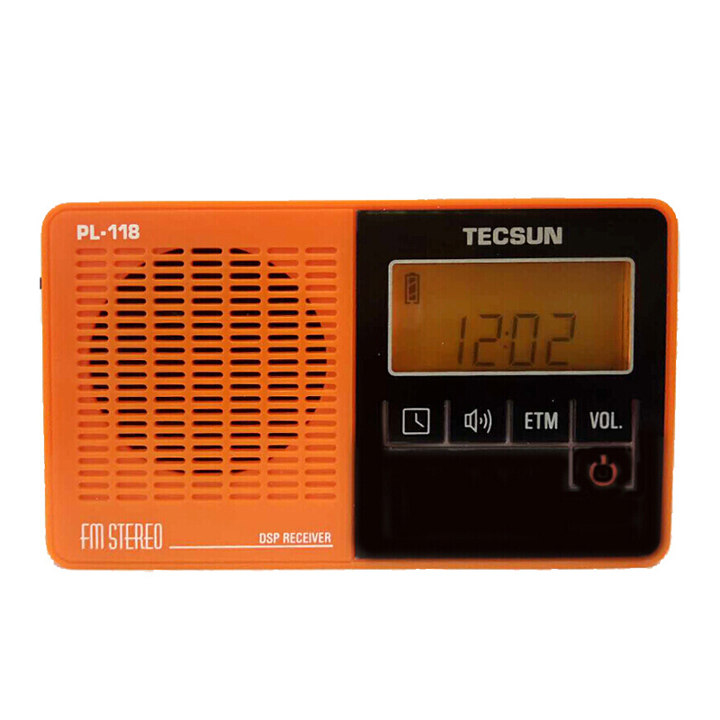 德生收音机 PL-118 橙色 便携式迷你袖珍调频立体声收音机高考英语听力四六级考试