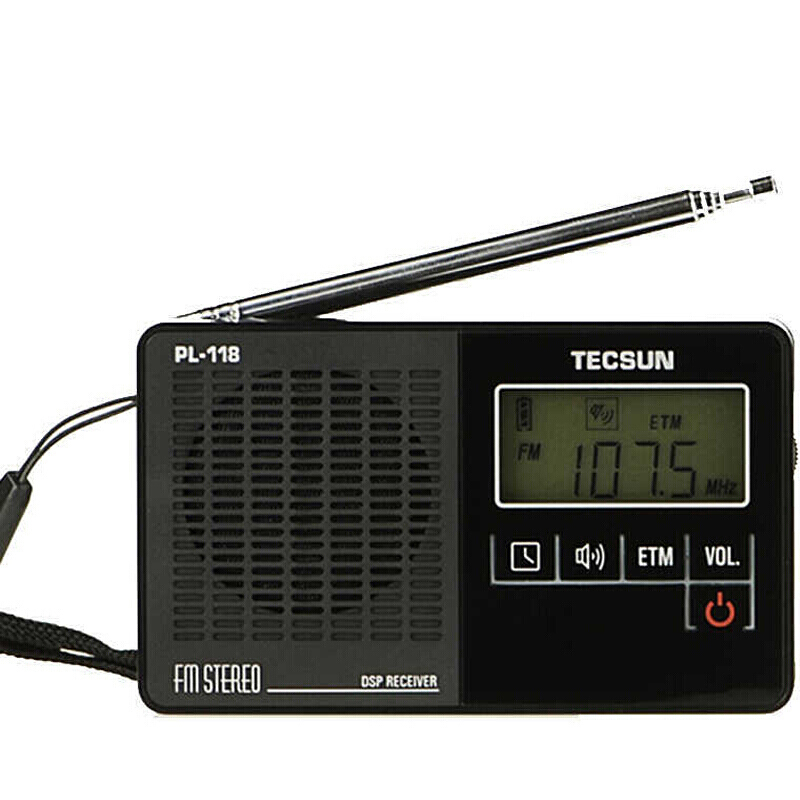 德生收音机 PL-118 黑色 便携式迷你袖珍调频立体声收音机高考英语听力四六级考试 高考收音机听力考试校园广播收音机