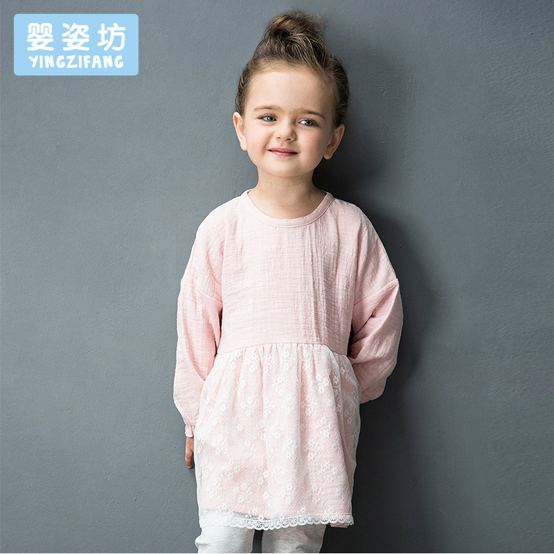 婴姿坊新款女童时尚蕾丝连衣裙 女宝宝长袖童装裙子小女孩公主裙 多色可选 80-140cm 1-8岁