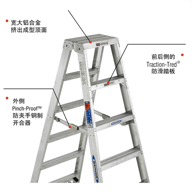 稳耐WERNER T370CN系列 2.4米双侧人字梯 T378CN 136公斤工业级 2.4米