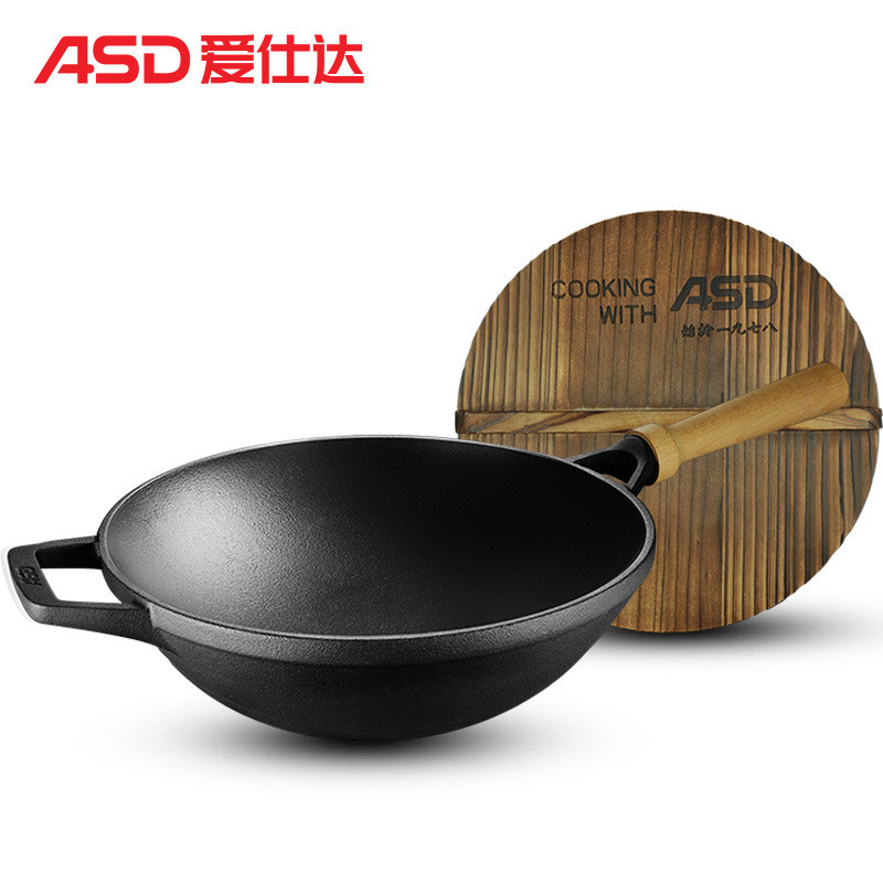 爱仕达(ASD)炒锅 CF30V1WG 30CM古道原生态炒锅 爆炒木盖锅具燃气明火专用