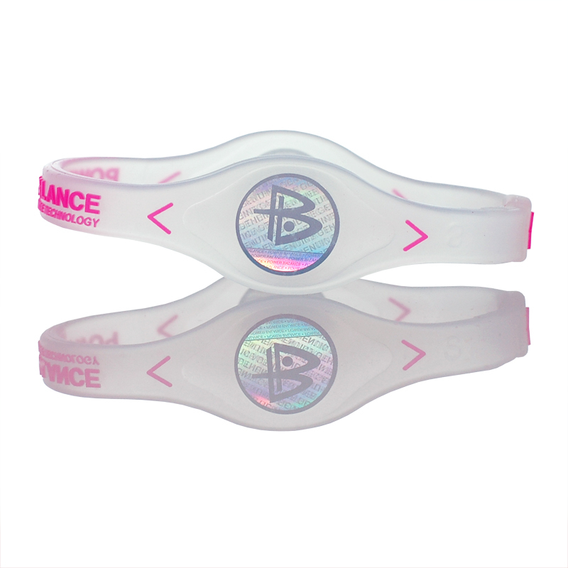 POWER BALANCE 霸能 能量平衡手环 运动手环 透明色粉字核心款XS码160