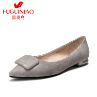 富贵鸟（FUGUINIAO）新款羊绒方扣单鞋女平底鞋女鞋欧美尖头鞋