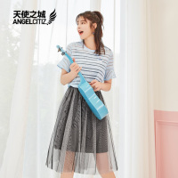 天使之城新网纱连衣裙针织短袖连衣裙女