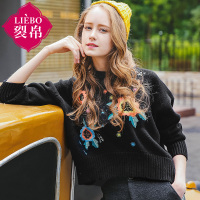裂帛冬装新款圆领刺绣落肩宽松厚毛衣