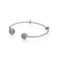 PANDORA潘多拉 925银开口式密镶 固定珠手镯 596438CZ