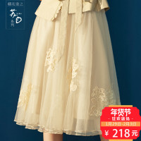 烟花烫苏白2018秋季装新款女装简约显瘦网纱蕾丝中长半身裙 绿星3811810
