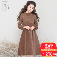 烟花烫苏白2018春季新款女装修身中长毛呢连衣裙 晨露3732940