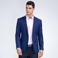才子男装（TRIES）西服男士2017年新款深蓝色简约格纹时尚修身百搭休闲西服上衣