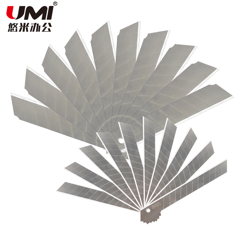 悠米 美工刀片 裁纸刀片9mm B02402S银色 10pcs/盒