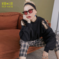 妖精的口袋Y春装2018新款破洞长袖ulzzang套头卫衣短款女A8103025_1