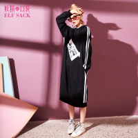 春装2018新款印花宽松chic休闲长袖bf风连衣裙中裙女A-8100033