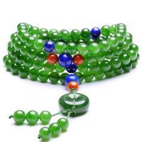 印象眸 和田玉碧玉108颗手串 碧玉平安扣多圈圆珠手链附送证书