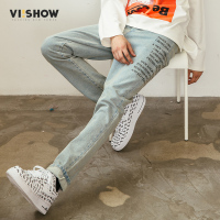 VIISHOW2018新款牛仔裤男士休闲长裤水洗白做旧牛仔裤子学生装