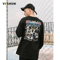 VIISHOW2018新款T恤潮牌印花圆领男士长袖体恤情侣装韩版宽松帅气