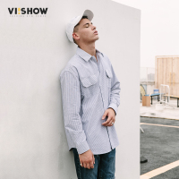 VIISHOW2018新款衬衫潮牌春季休闲长袖衬衫条纹情侣男士学生装