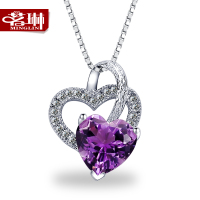 紫水晶925银爱心项链女 锁骨链韩版生日礼物送女友 短款吊坠