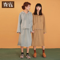 森宿春装2018新款文艺休闲毛边裙摆装饰明线套装裙女-A8112005_8